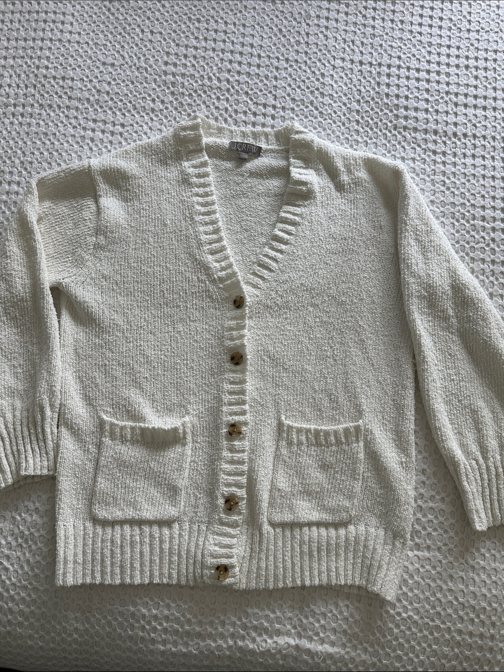 J. Crew Ivory Button-Front Pocket Cardigan